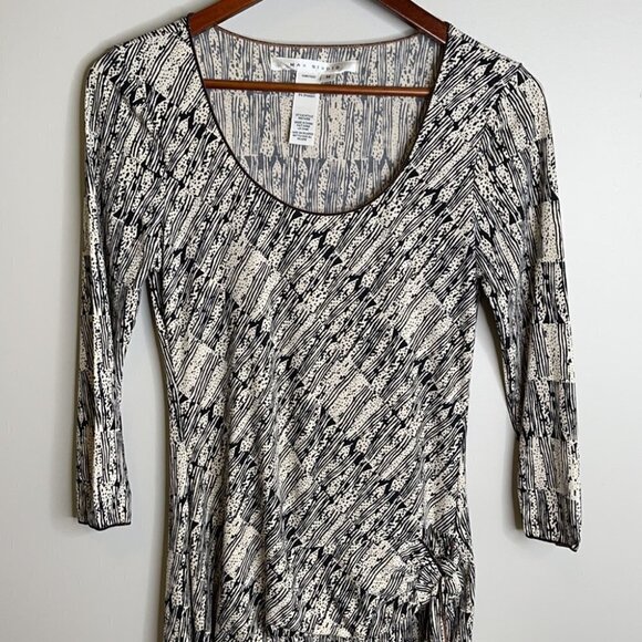 VINTAGE Max Studio Retro Print Dress Drop Waist Tied Side  Long Sleeve Size M - Picture 3 of 14